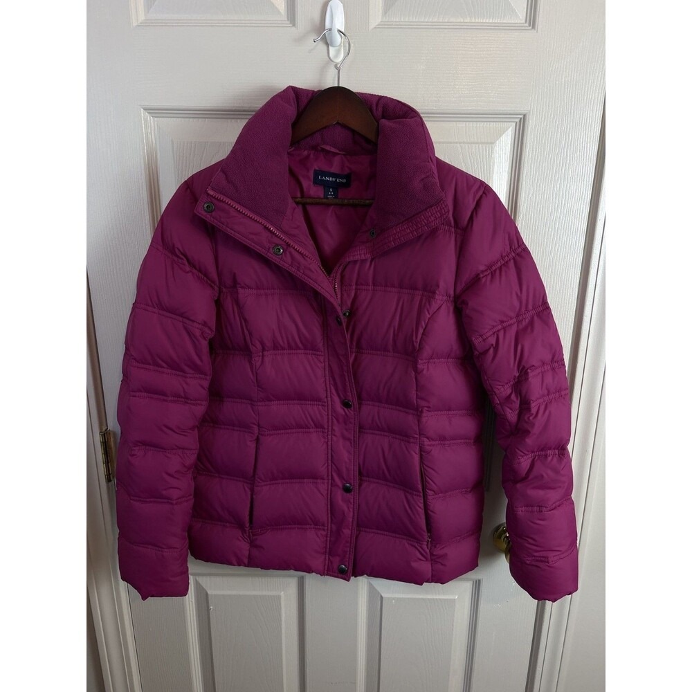 Lands End Puffer Jacket Womens S Magenta Down Insulated Quilted Winter Coat